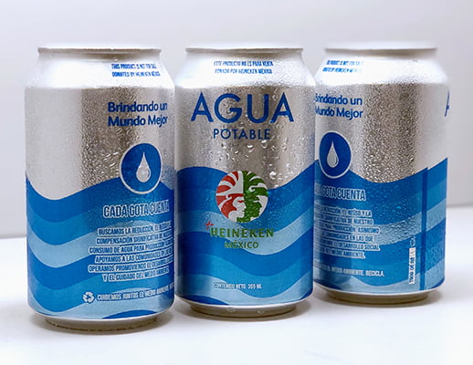 Cans of potable water