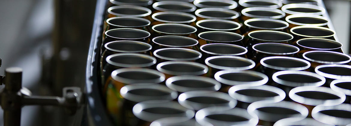 Cans on a production line